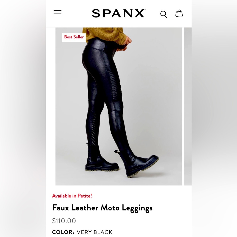 SPANX XLP (XL PETITE) FAUX LEATHER MOTO LEGGINGS BLACK